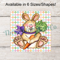 Smiling Easter Bunny with Carrot Sign