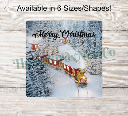 Merry Christmas Snowy Train Sign