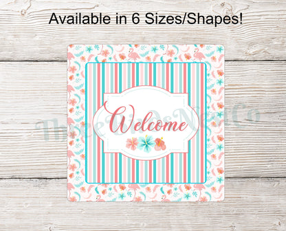 Welcome Wreath Sign - Flamingo Welcome Sign - Flamingo Wreath Signs - Flamingo Sign - Beach Wreath Signs - Beach Welcome Sign