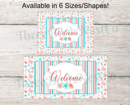 Welcome Wreath Sign - Flamingo Welcome Sign - Flamingo Wreath Signs - Flamingo Sign - Beach Wreath Signs - Beach Welcome Sign