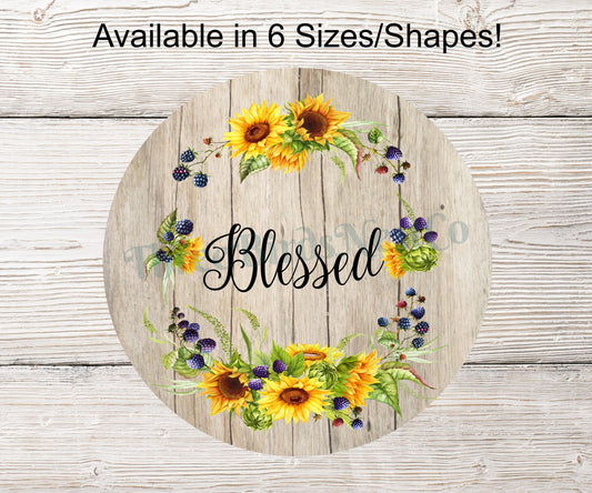 Blessed Rustic Sunflowers Wreath Sign