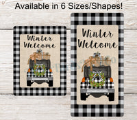 
              Winter Welcome Jeep Buffalo Plaid and Burlap Sign
            