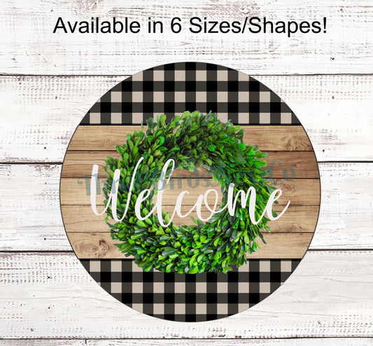 Boxwood Wreath Welcome Sign