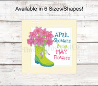 
              April Showers Floral Rain Boots Sign
            