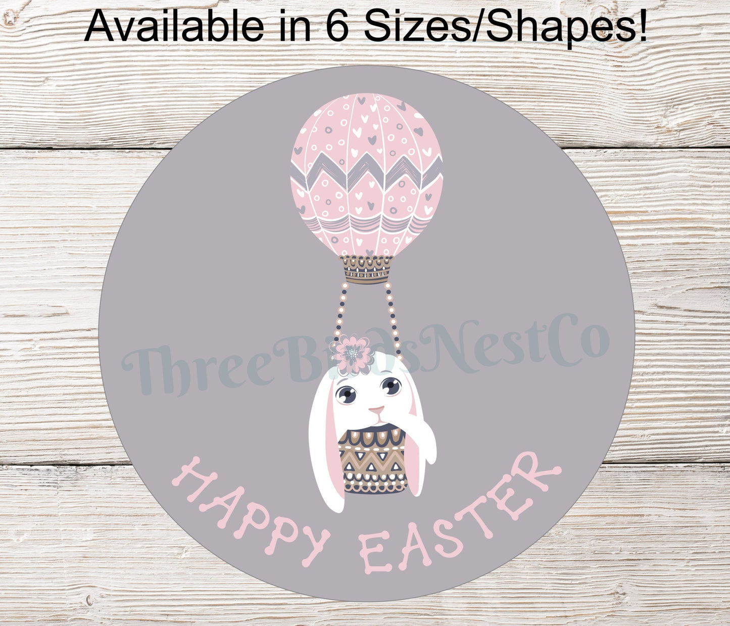 Happy Easter Pink and Gray Bunny Balloon Sign