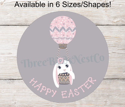 Happy Easter Pink and Gray Bunny Balloon Sign