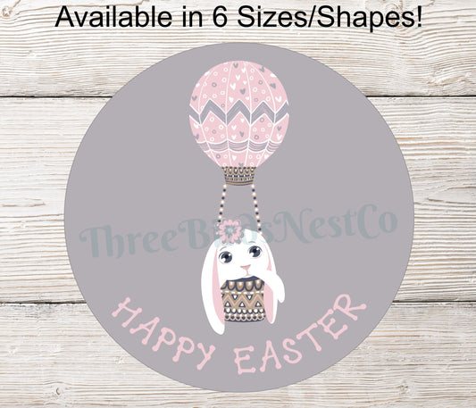 Happy Easter Pink and Gray Bunny Balloon Sign