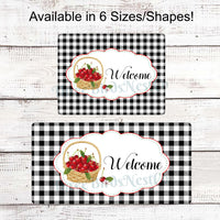 Cherries on Black Gingham Welcome Sign
