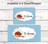 
              Cherries on Blue Gingham Welcome Sign
            