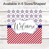 Patriotic Welcome Stars and Diagonal Stripes Sign