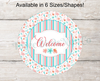 Welcome Wreath Sign - Flamingo Welcome Sign - Flamingo Wreath Signs - Flamingo Sign - Beach Wreath Signs - Beach Welcome Sign