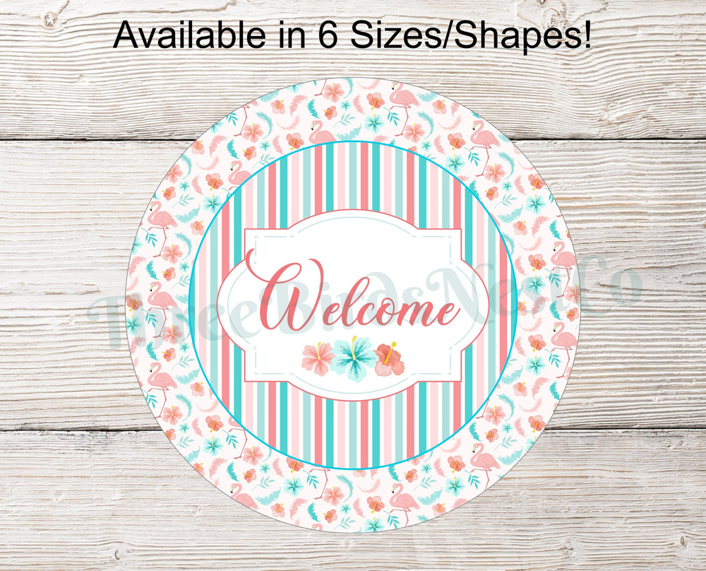 Welcome Wreath Sign - Flamingo Welcome Sign - Flamingo Wreath Signs - Flamingo Sign - Beach Wreath Signs - Beach Welcome Sign