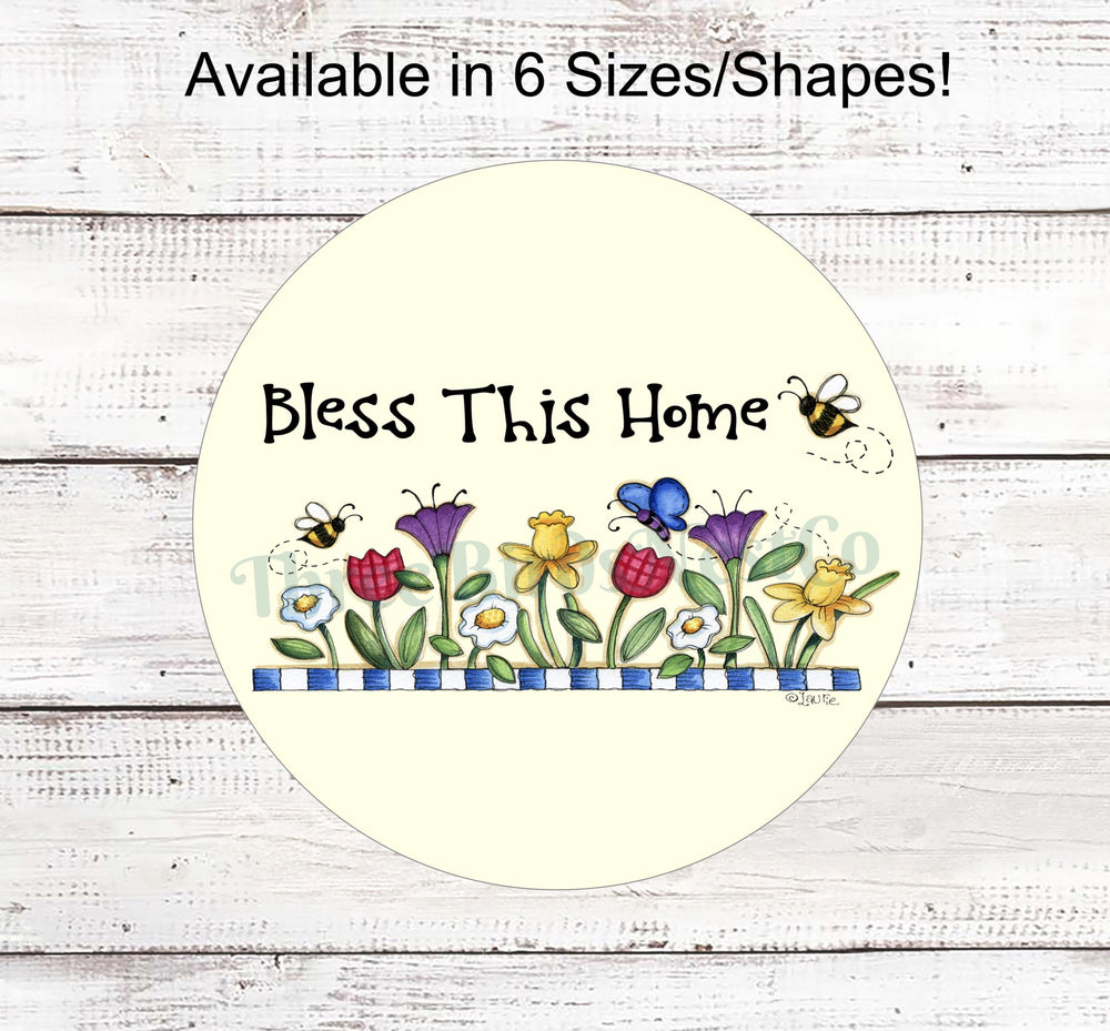 Bless This Home Flowers and Bees Border Sign