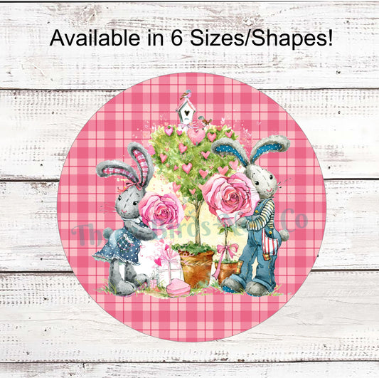 Denim Boy and Girl Bunnies Easter Sign