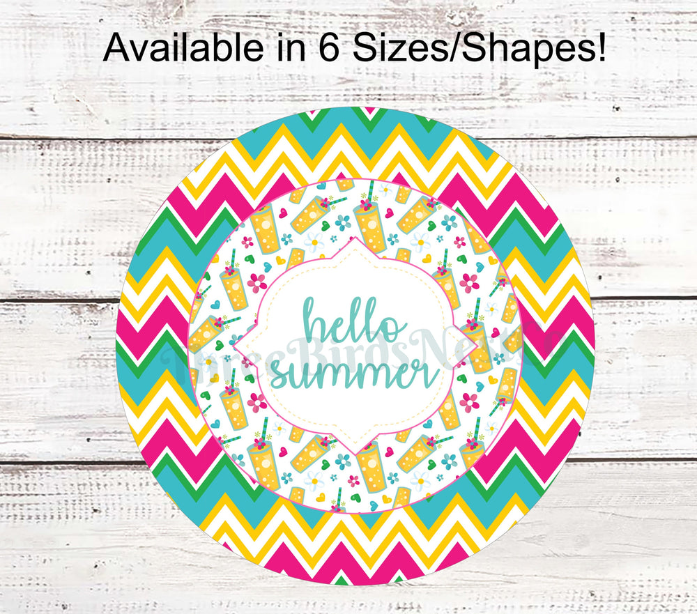 Hello Summer Bright Chevron Stripes Sign