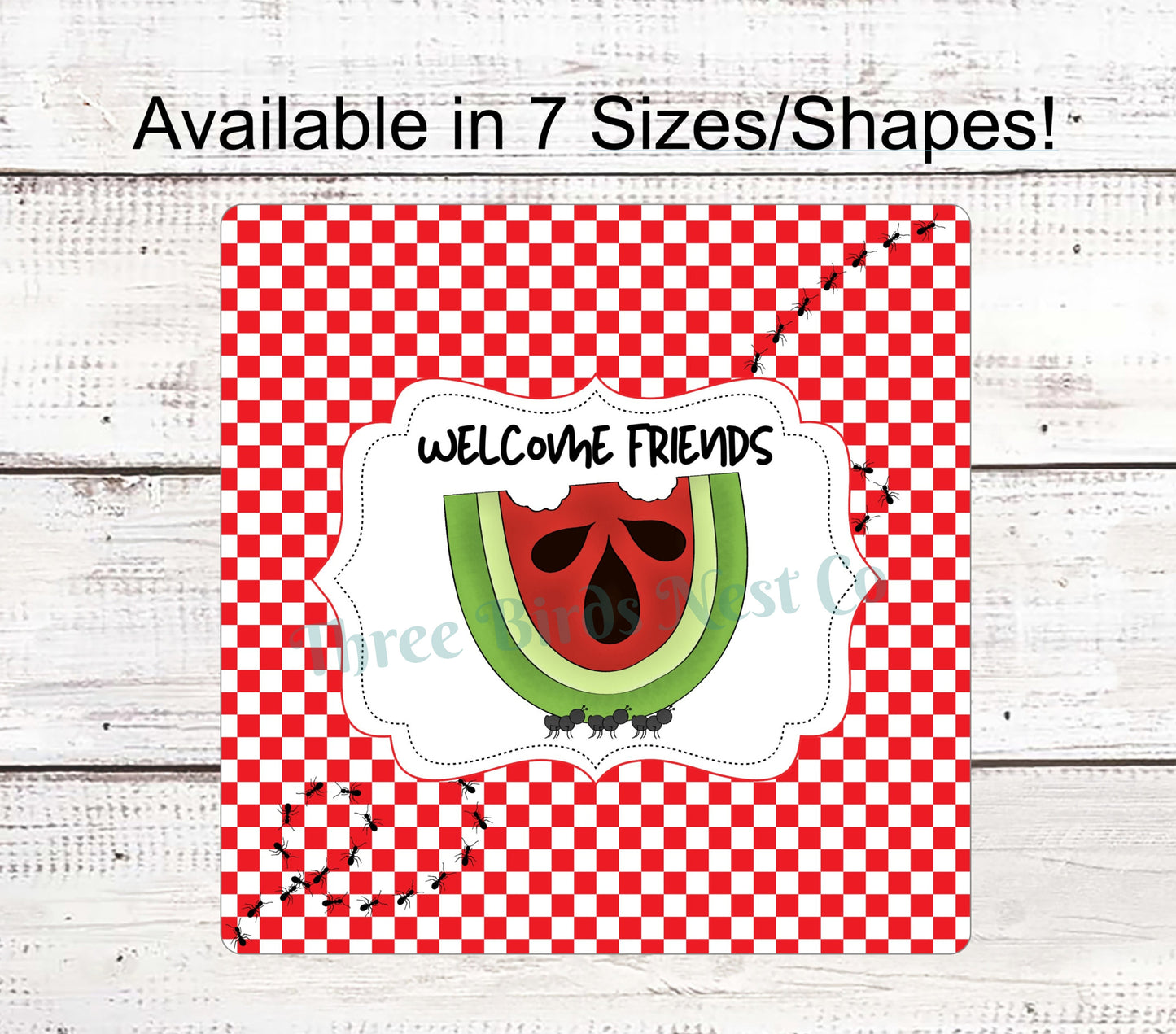 Welcome Friends Watermelon Ants on Picnic Check Sign