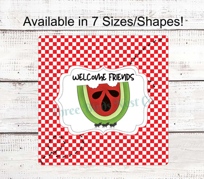 Welcome Friends Watermelon Ants on Picnic Check Sign