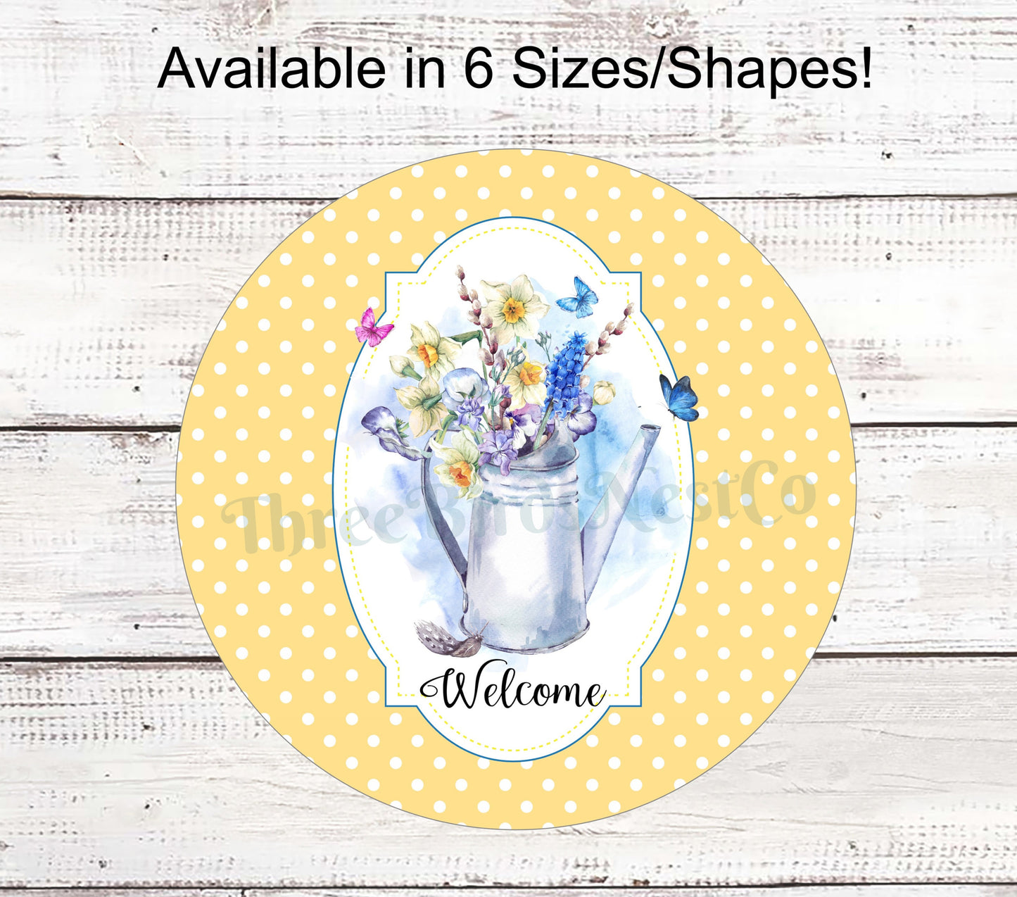 Floral Watering Can on Dots Sign