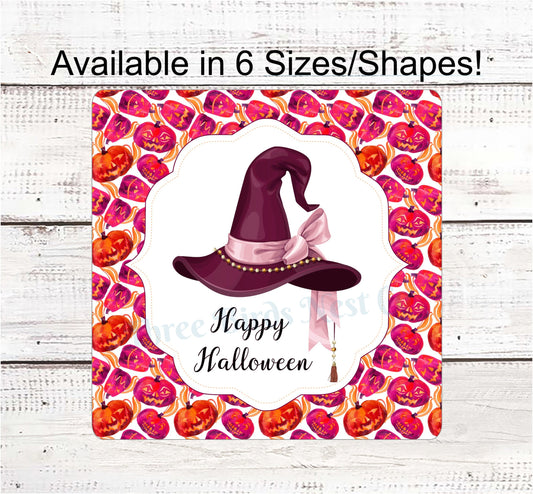 Happy Halloween Pink Witch Hat Sign