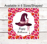 
              Happy Halloween Pink Witch Hat Sign
            