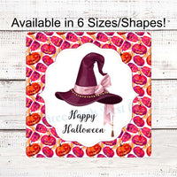 Happy Halloween Pink Witch Hat Sign