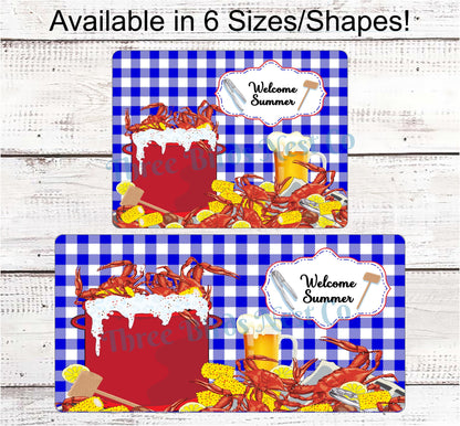 Crab Sign - Beer Sign - Crab Wreath Sign - Welcome Summer Sign - Picnic Sign - Blue Crab Welcome - Beach Welcome Sign - Blue Crab Sign