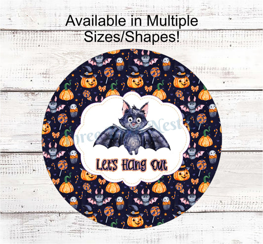 Let's Hang Out Watercolor Halloween Bat Sign