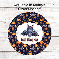 Let's Hang Out Watercolor Halloween Bat Sign