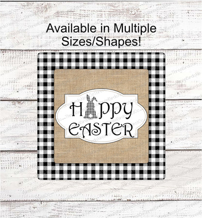 Happy Easter Sign - Welcome Wreath Sign - Easter Sign - Easter Bunny Sign - Buffalo Plaid Bunny - Bunny Welcome Sign - Buffalo Plaid Sign