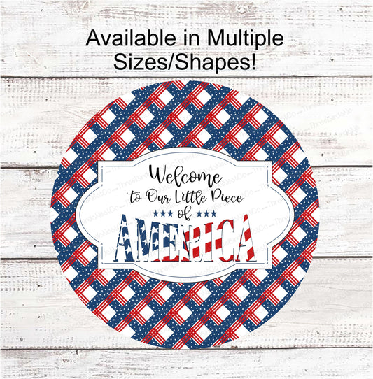 Little Piece of America Patriotic Gingham Sign