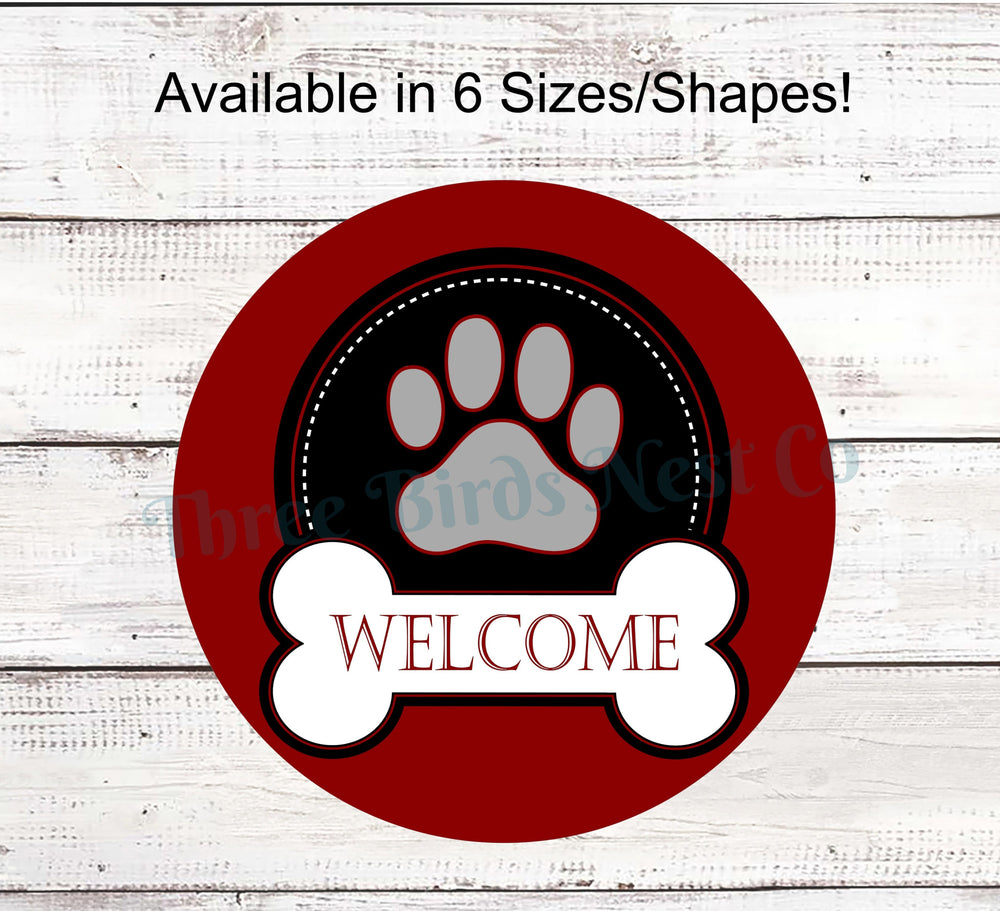 Dog Paw Print and Bone Medallion Welcome Sign