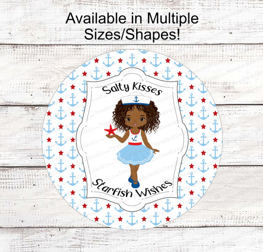African American Girl - African American Beach - Black Mermaid - Beach Wreath Sign - Mermaid Wreath - Starfish Sign - Beach Wreath Sign