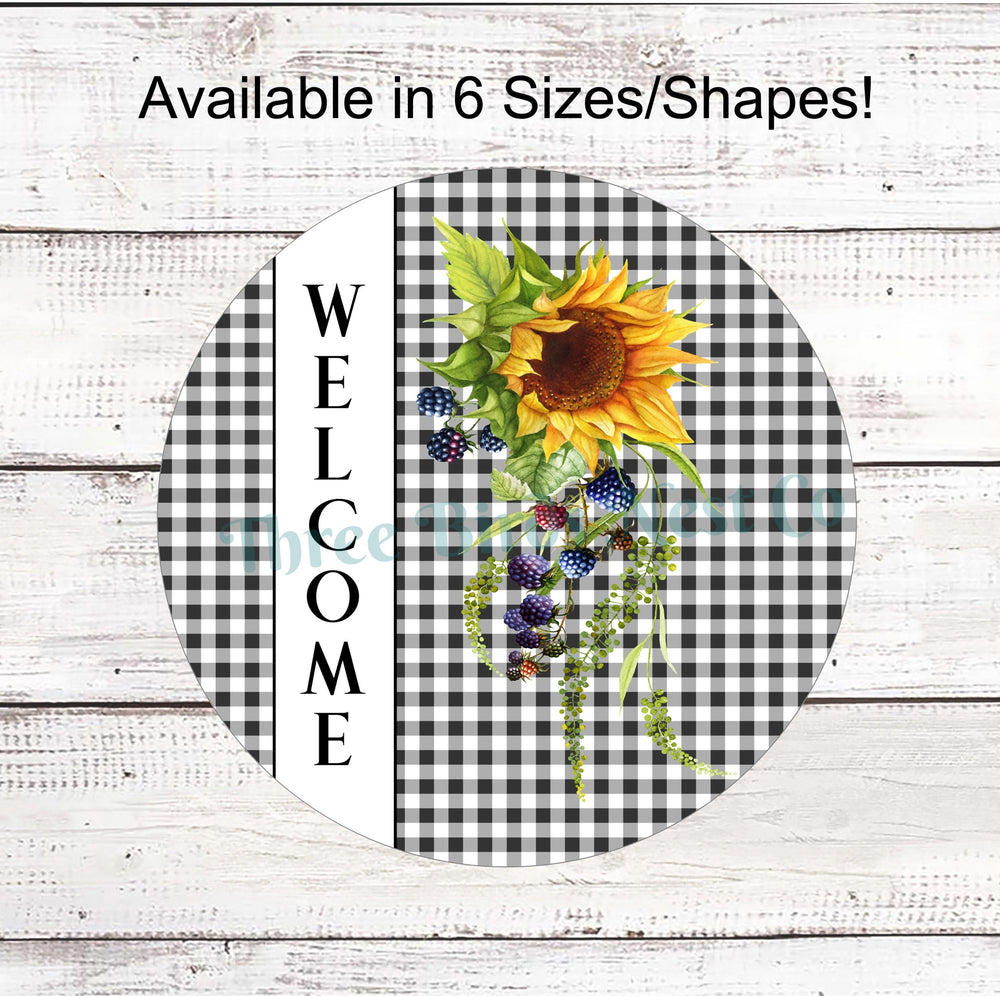 Welcome Buffalo Plaid Sunflower Sign