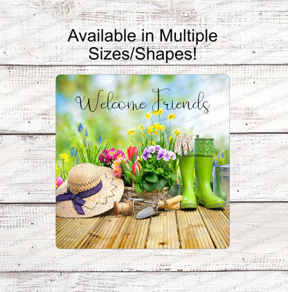 Welcome Friends Garden Scene Sign