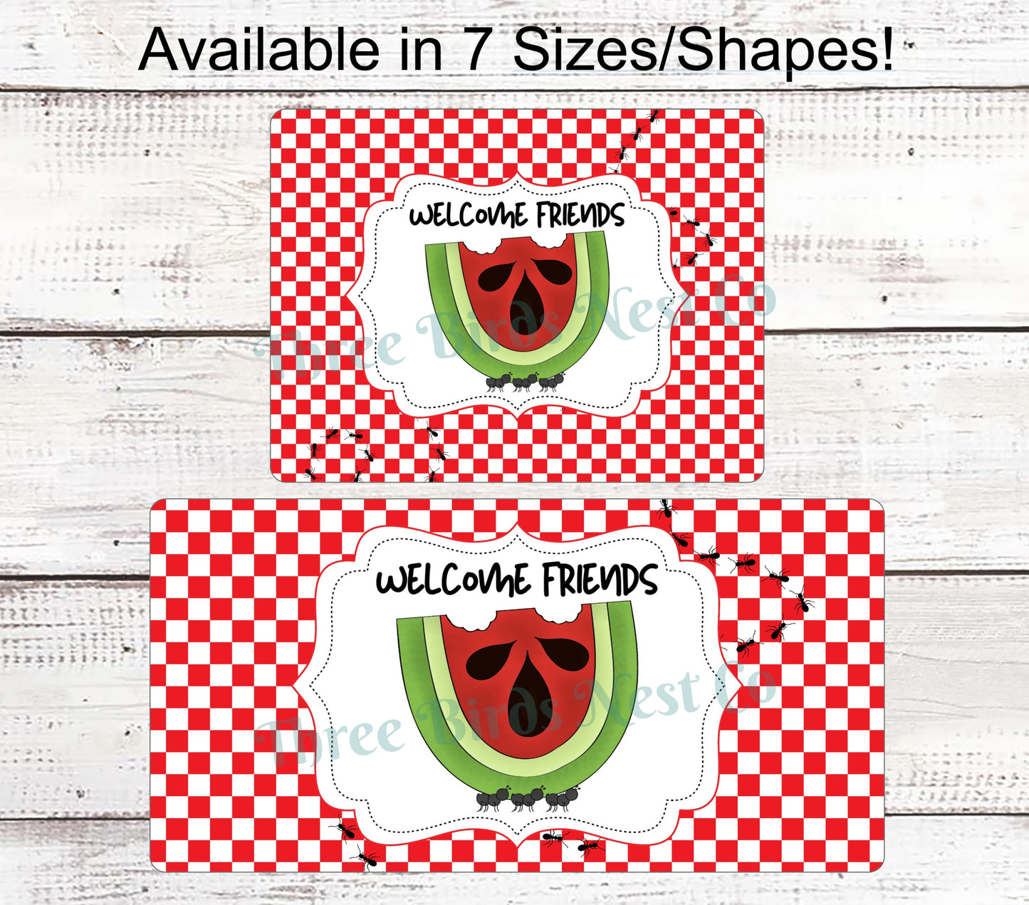 Welcome Friends Watermelon Ants on Picnic Check Sign