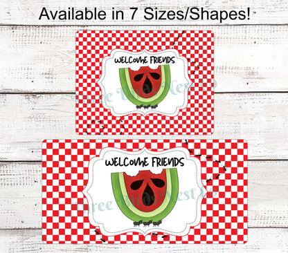 Welcome Friends Watermelon Ants on Picnic Check Sign