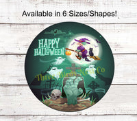 
              Happy Halloween Graveyard Witch Sign
            