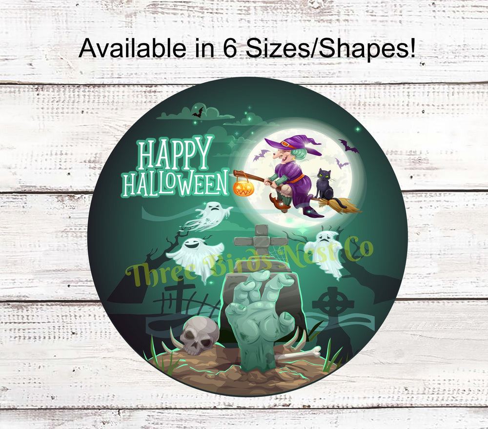 Happy Halloween Graveyard Witch Sign