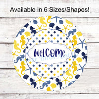 Blue and Yellow Seahorse Welcome Sign