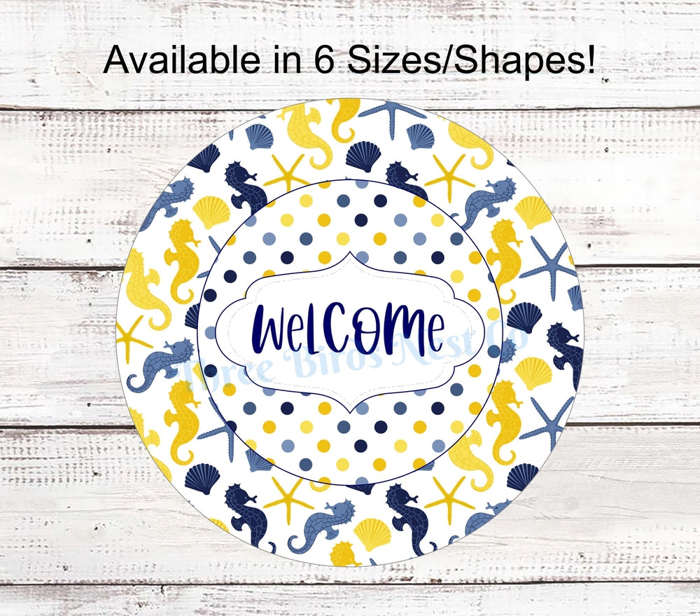 Blue and Yellow Seahorse Welcome Sign