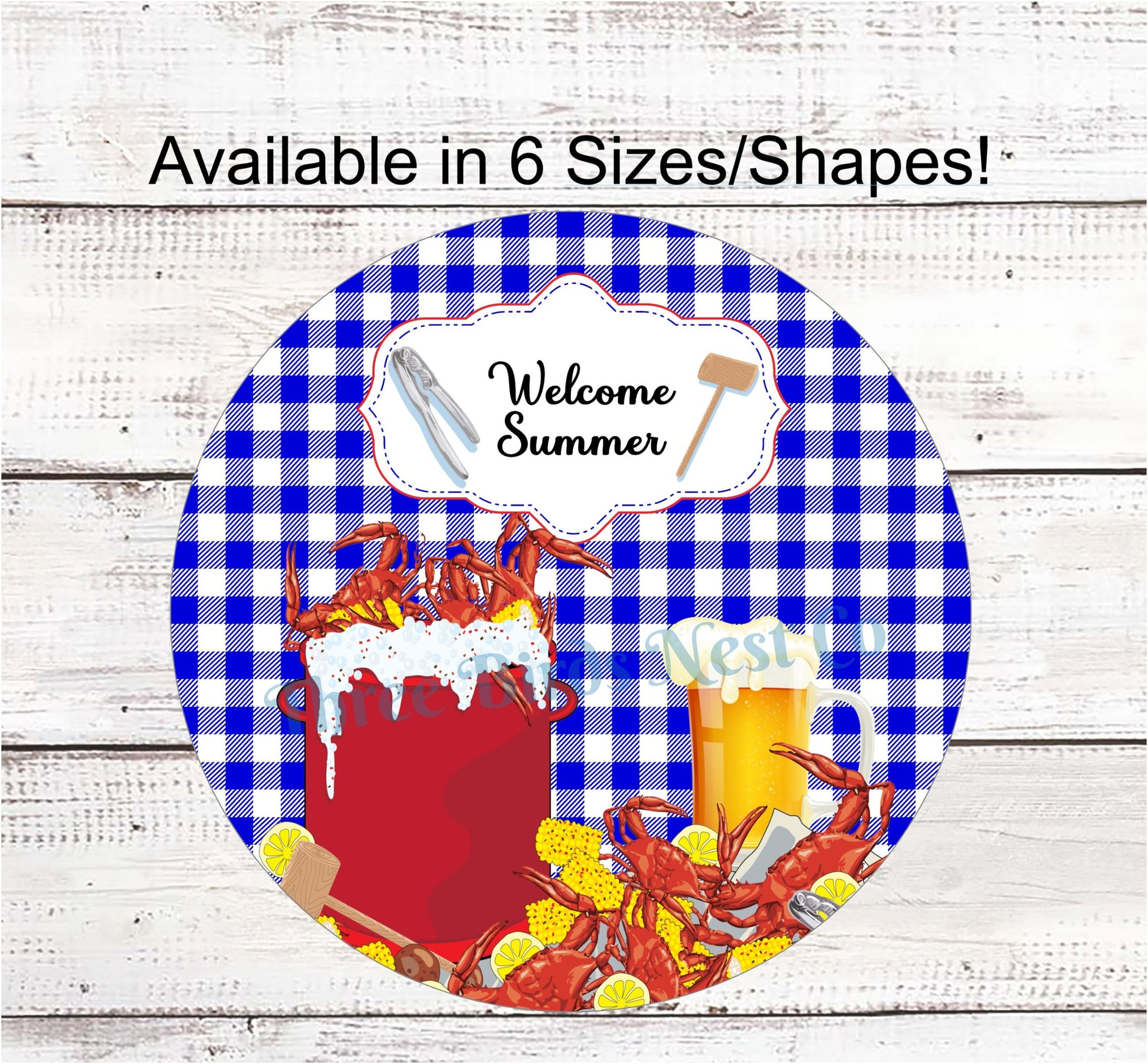 Crab Sign - Beer Sign - Crab Wreath Sign - Welcome Summer Sign - Picnic Sign - Blue Crab Welcome - Beach Welcome Sign - Blue Crab Sign