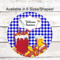 Crab Sign - Beer Sign - Crab Wreath Sign - Welcome Summer Sign - Picnic Sign - Blue Crab Welcome - Beach Welcome Sign - Blue Crab Sign