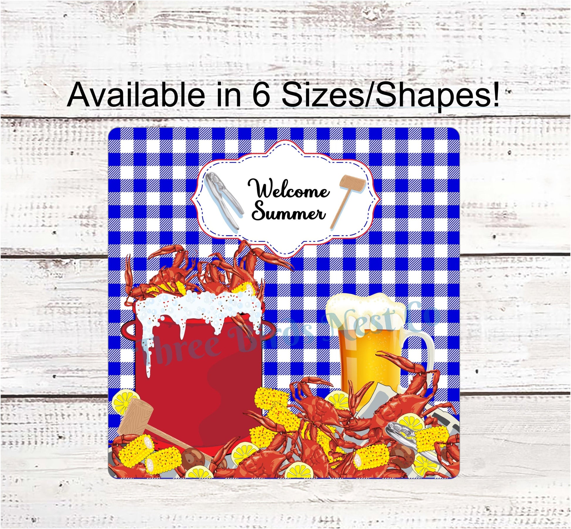 Crab Sign - Beer Sign - Crab Wreath Sign - Welcome Summer Sign - Picnic Sign - Blue Crab Welcome - Beach Welcome Sign - Blue Crab Sign