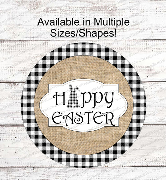 Happy Easter Sign - Welcome Wreath Sign - Easter Sign - Easter Bunny Sign - Buffalo Plaid Bunny - Bunny Welcome Sign - Buffalo Plaid Sign