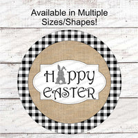 Happy Easter Sign - Welcome Wreath Sign - Easter Sign - Easter Bunny Sign - Buffalo Plaid Bunny - Bunny Welcome Sign - Buffalo Plaid Sign