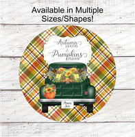 
              Autumn Leaves and Pumpkins Please Green Truck Sign
            
