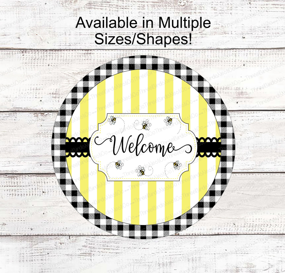 Bee Welcome on Lace and Stripes Sign