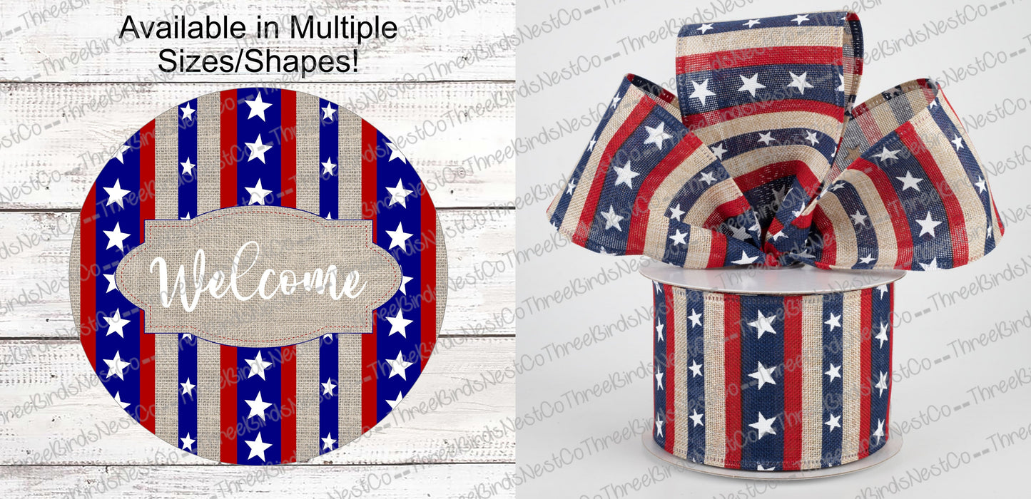 Stars and Stripes Burlap Patriotic Welcome Sign