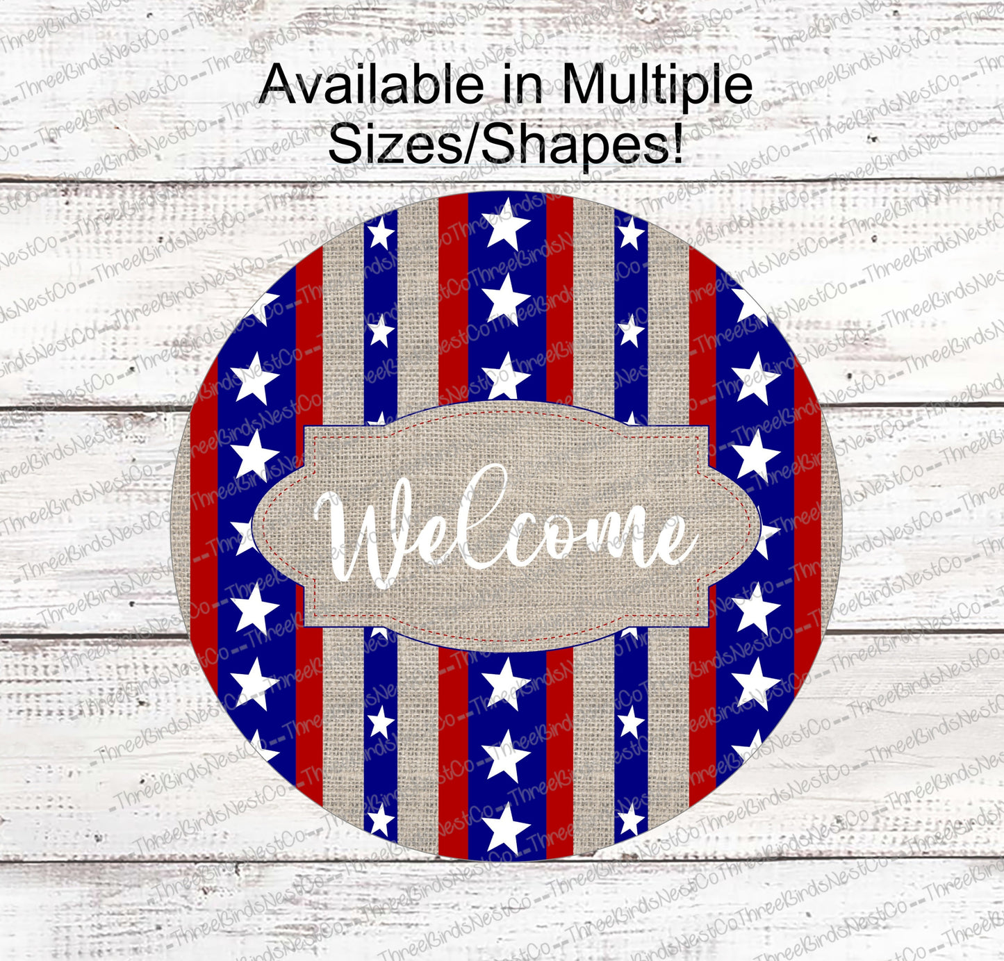 Stars and Stripes Burlap Patriotic Welcome Sign