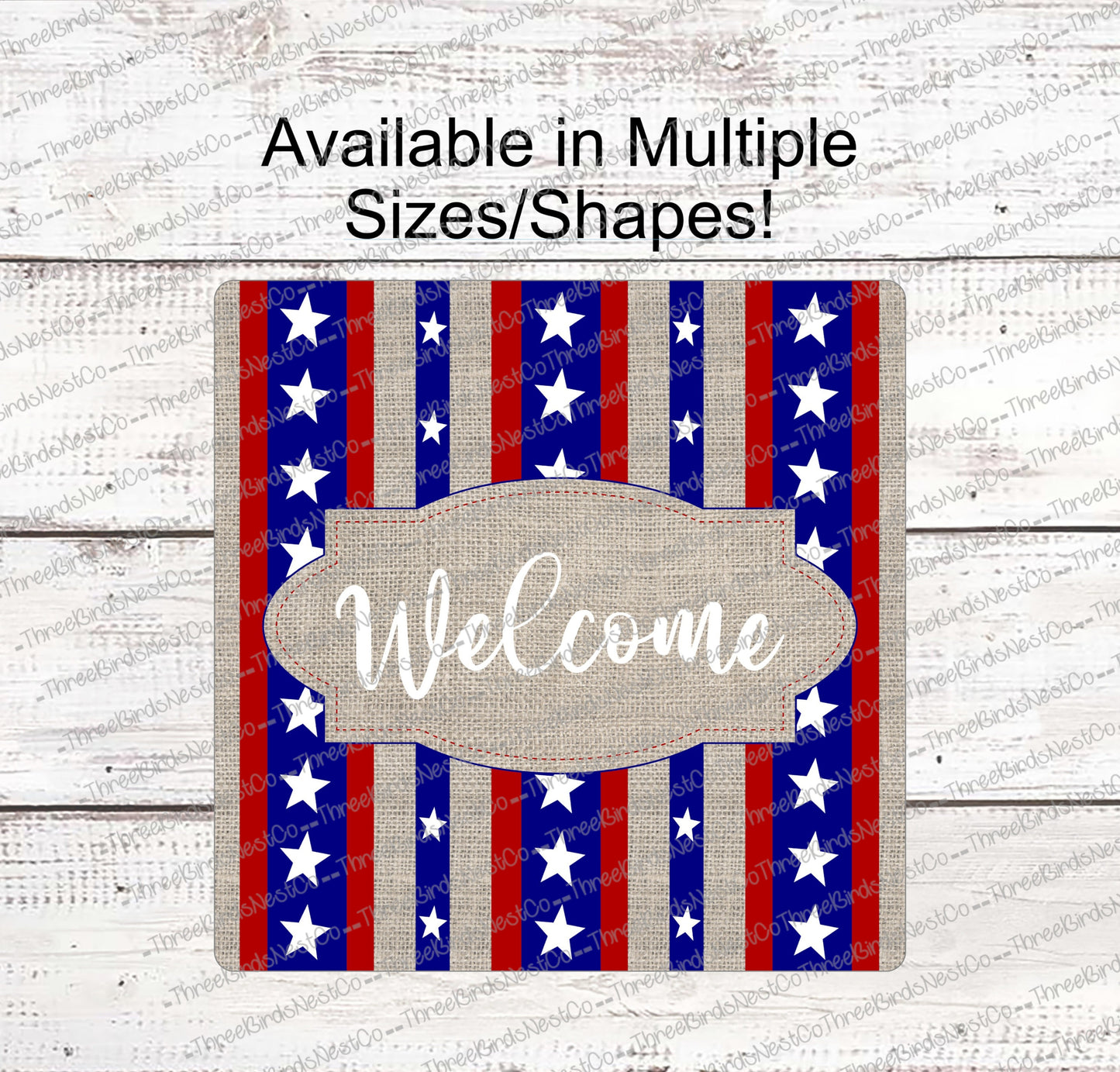 Stars and Stripes Burlap Patriotic Welcome Sign